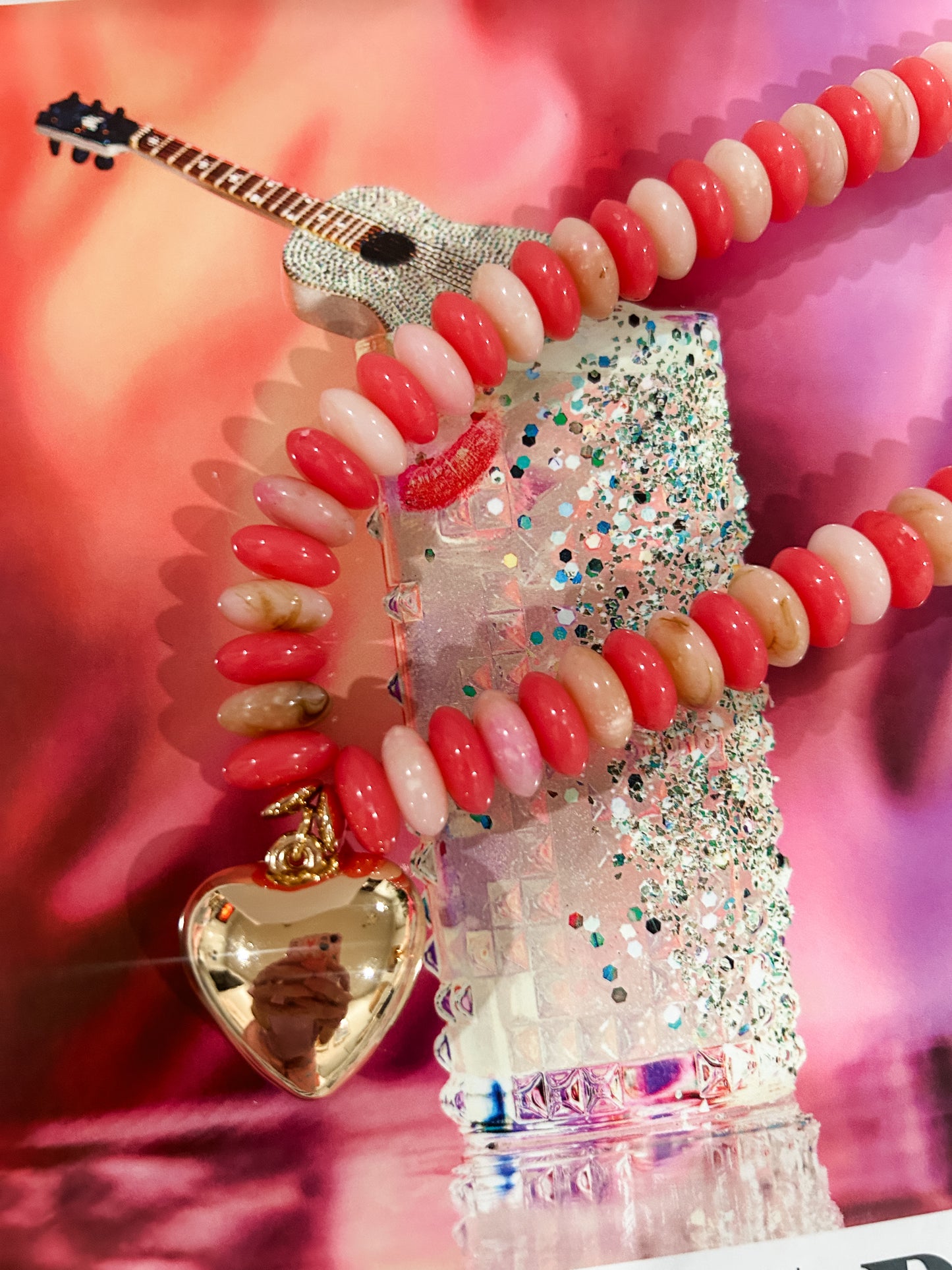 Coral Champange Club Statement Necklace 16"