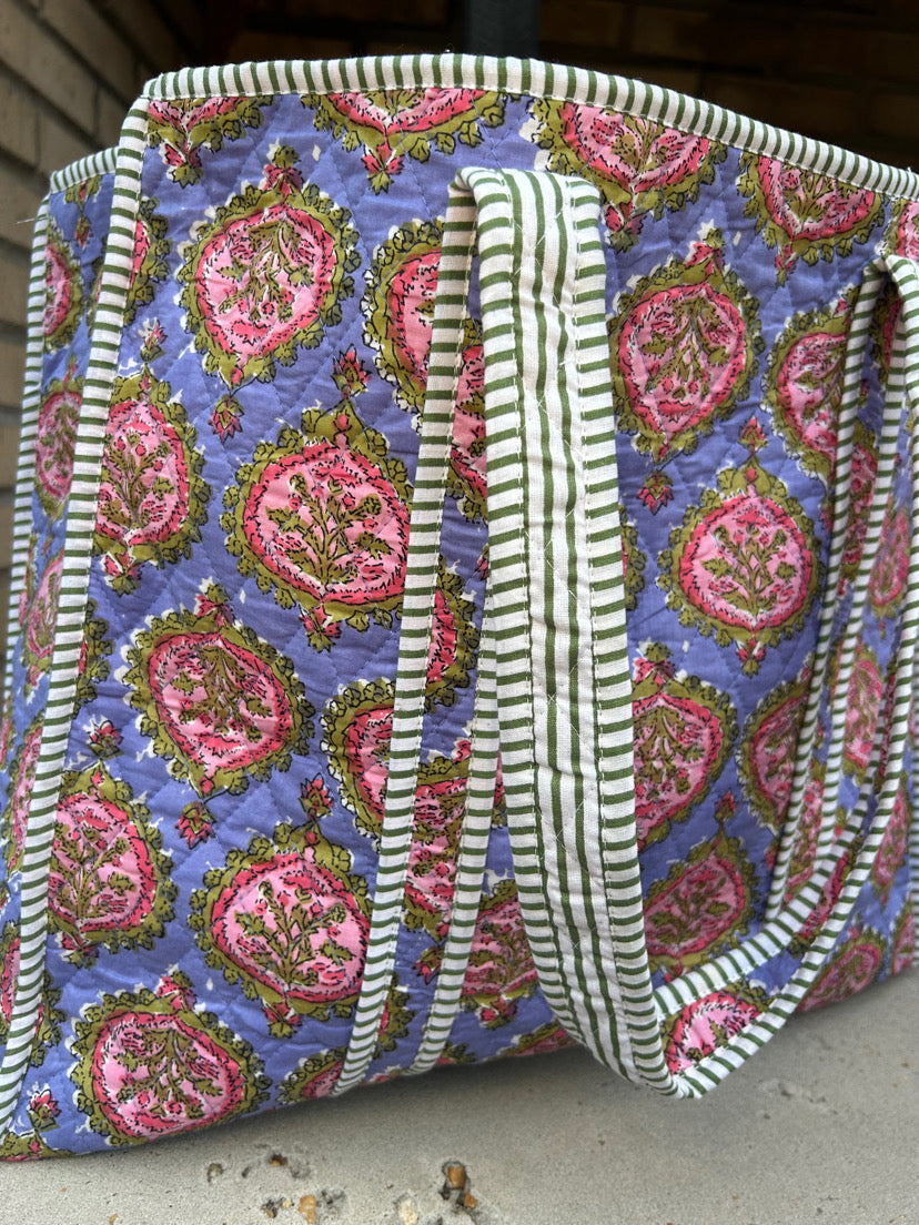 Purple Floral Quilted Tote