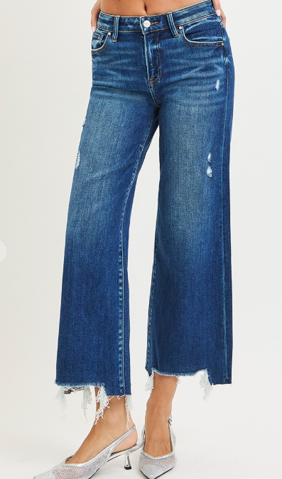 Dark High Rise Crop Wide Leg Jeans