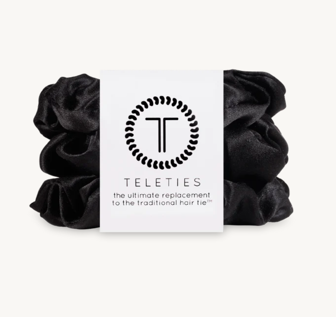 Jet Black Large Silk Scrunchies - Large