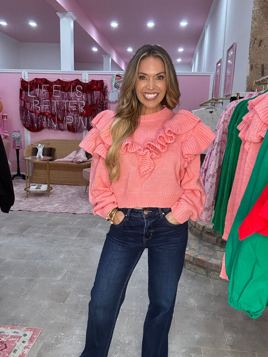 Bubblegum Long Sleeves And Ruffle Sweater