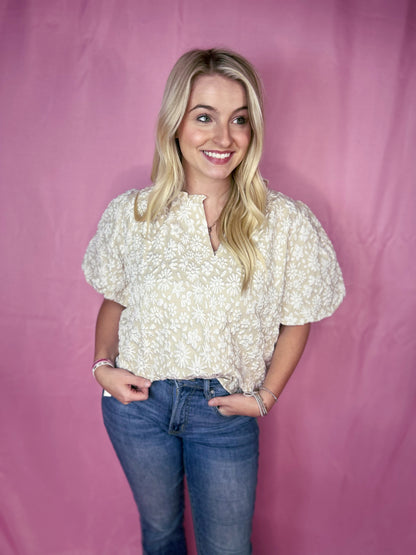 Ivory Bloom Puff Sleeve Top