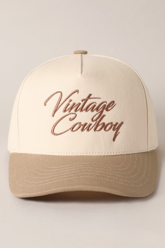 Vintage Cowboy Embroidery Two Tone Baseball Cap