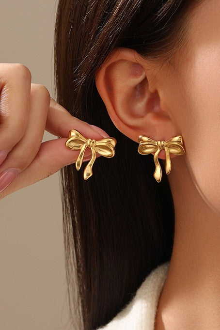 18k Stainless Steel Tarnish Free Bow Stud Earrings