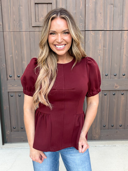 Merlot Muse Peplum Top