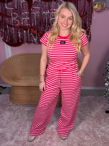 Lulu Mac Pink and Red Striped Baby Doll Top