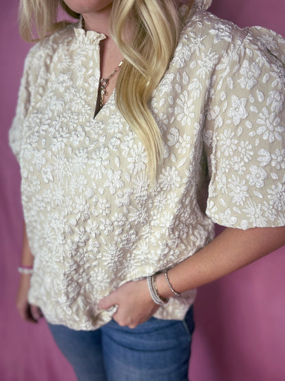 Ivory Bloom Puff Sleeve Top