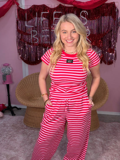 Lulu Mac Pink and Red Striped Baby Doll Top