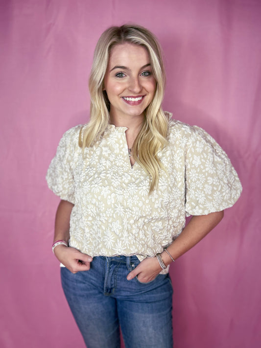 Ivory Bloom Puff Sleeve Top