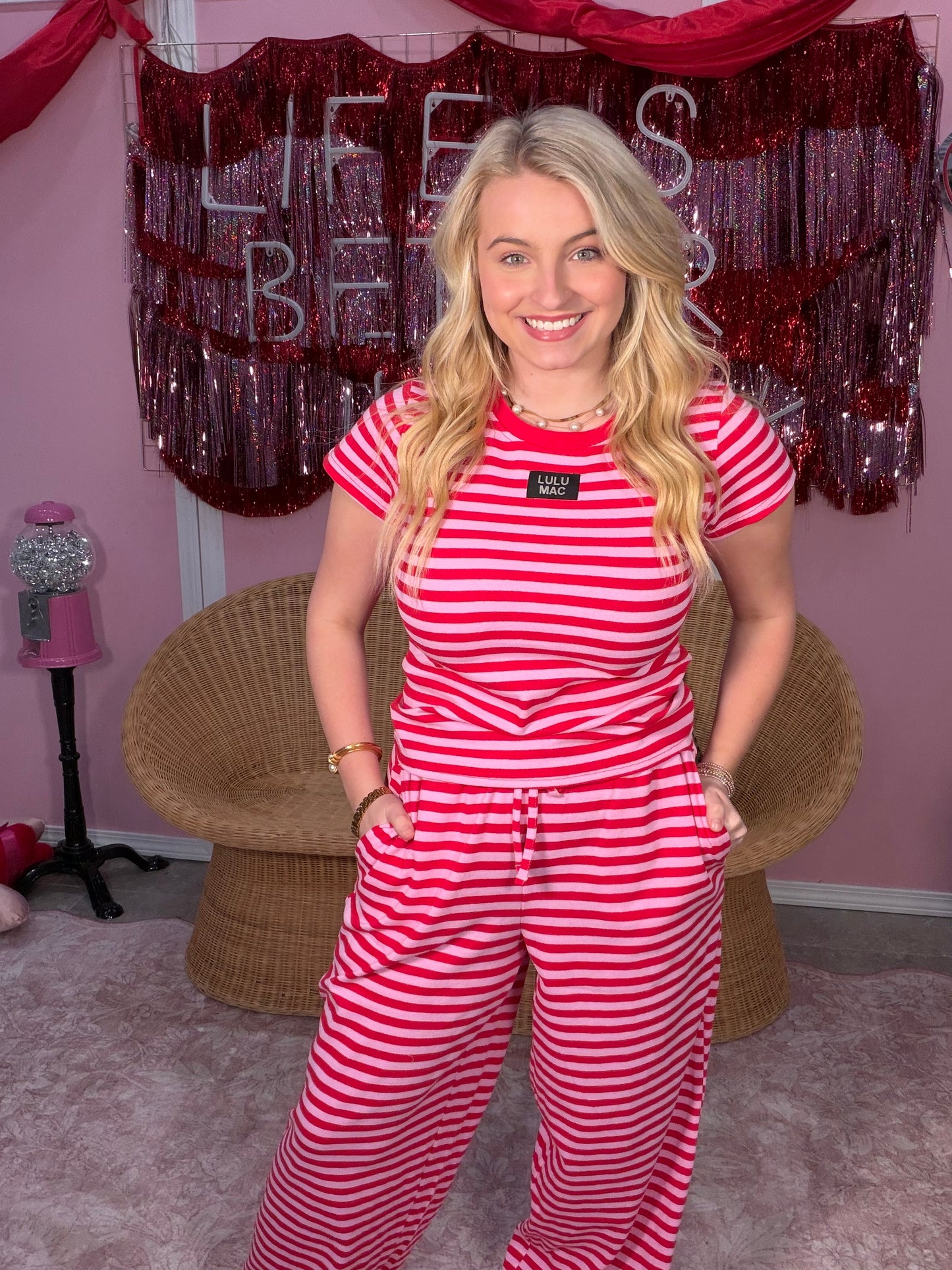 Lulu Mac Pink and Red Striped Pants