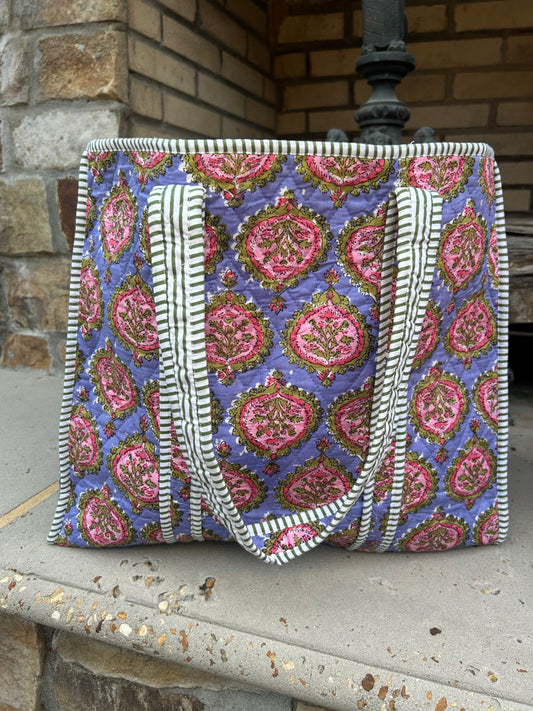 Purple Floral Quilted Tote