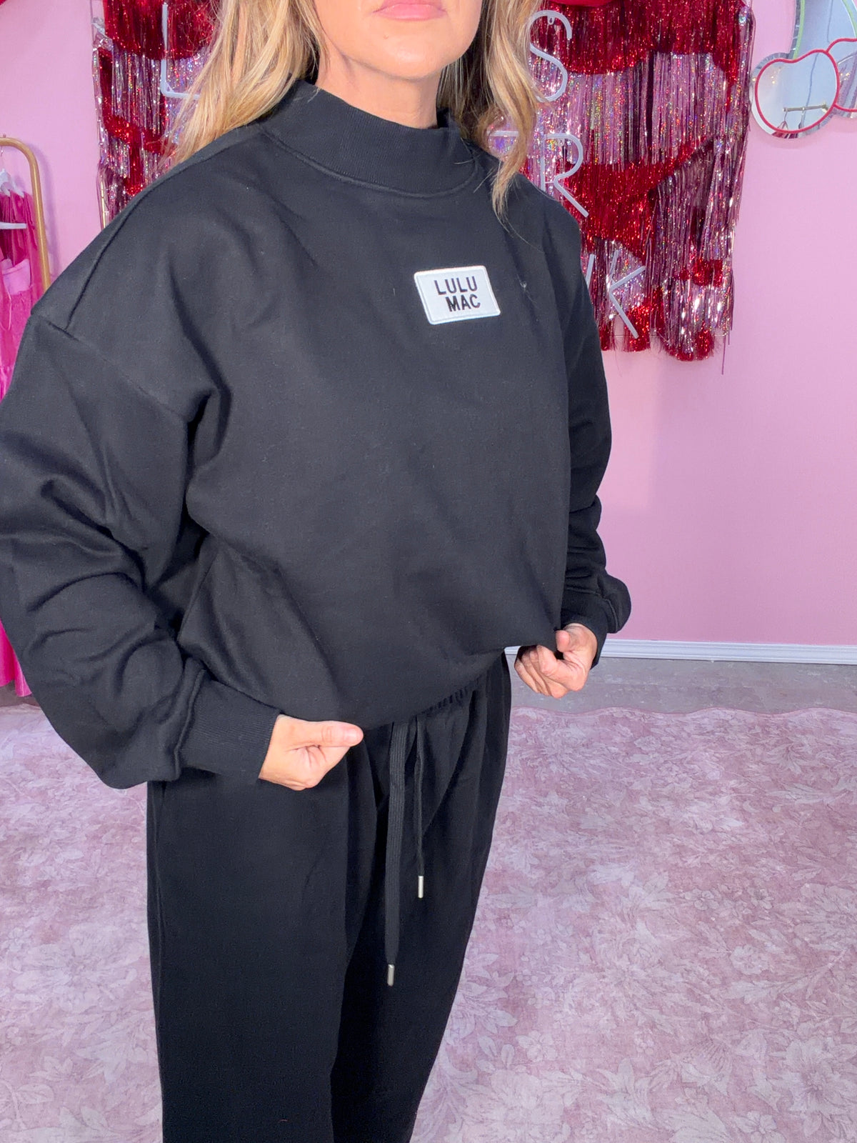 LULU MAC Terry Cloth Sweatshirt- Black