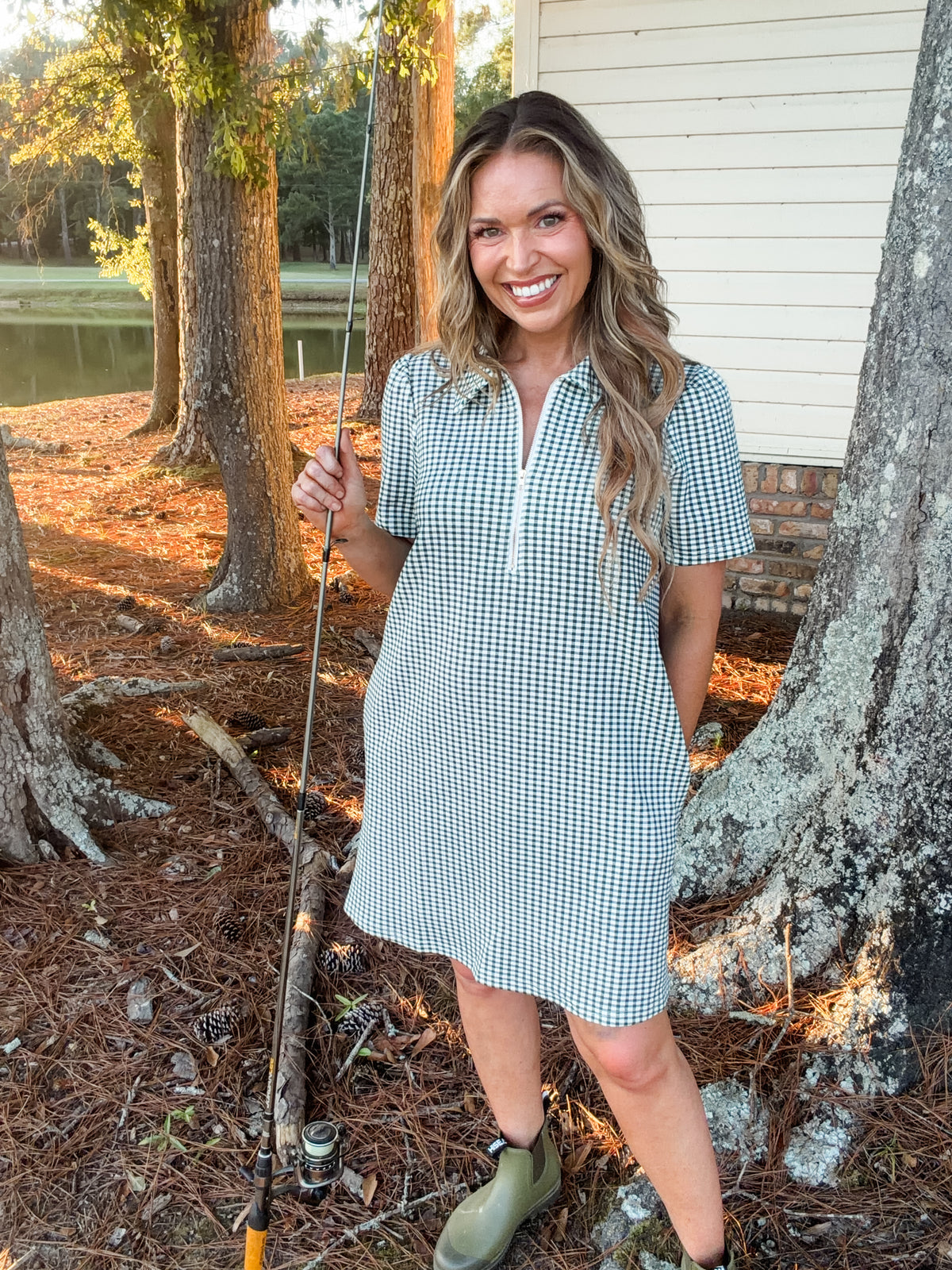 Evergreen Gingham Dress
