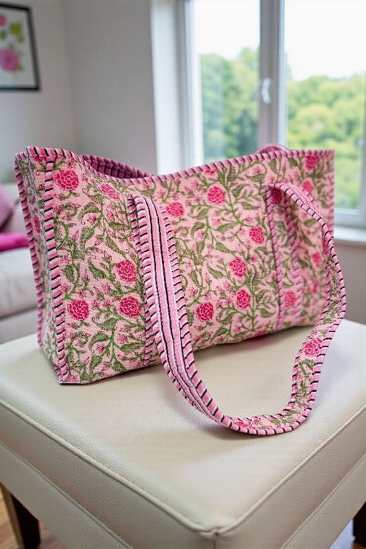 Claire Pink Floral Patterned Tote Bag
