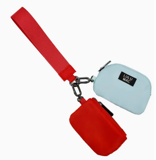 Red/Light Blue Lulu Mac Double Pouch Wristlets