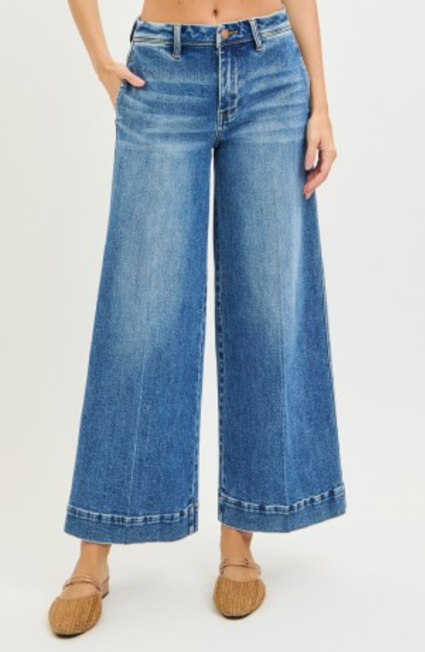 Dark Slouchy Ankle Wide Jeans