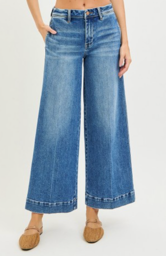 Dark Slouchy Ankle Wide Jeans