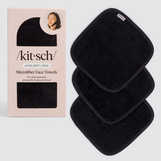 Microfiber Face Towels 3pc Set - Black