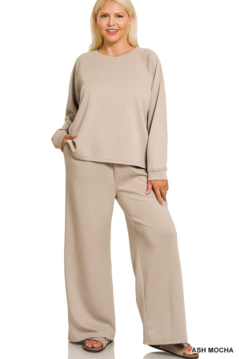 Ash Mocha Plus Scuba Crewneck Pullover & Pants